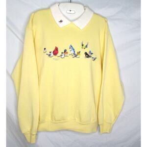 Morning Sun Wild Birds Graphic Sweatshirt 2 Sided Grannycore Collared M-L